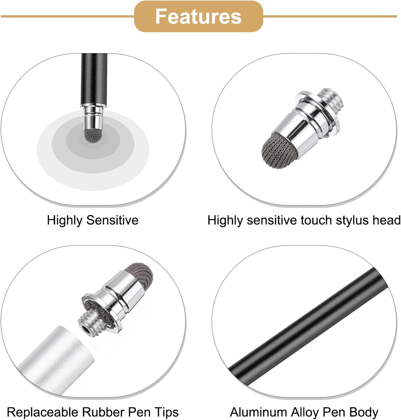 MECCANIXITY 4pcs Stylus Pens for Touch Screens Universal Capacitive Stylus Pencil Sensitivity for Phone Tablet Touch Screen Device,Black Blue Purple White