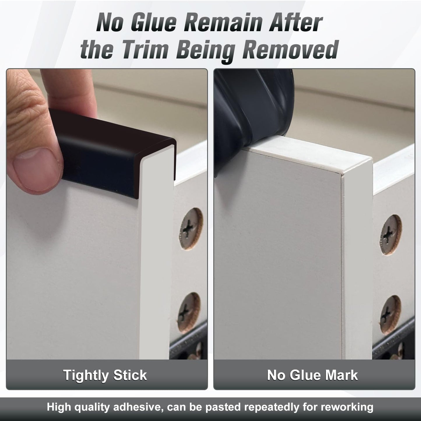 Rubber Edge Trim, 1-3/8 inch Wide U Channel Edge Trim, Big Size U Shaped Trim, Self Adhesive Edge Banding for Plywood, Woods, Doors, Shelf, Cabinet, Countertop, Length 20Ft, Black Gloss Finish