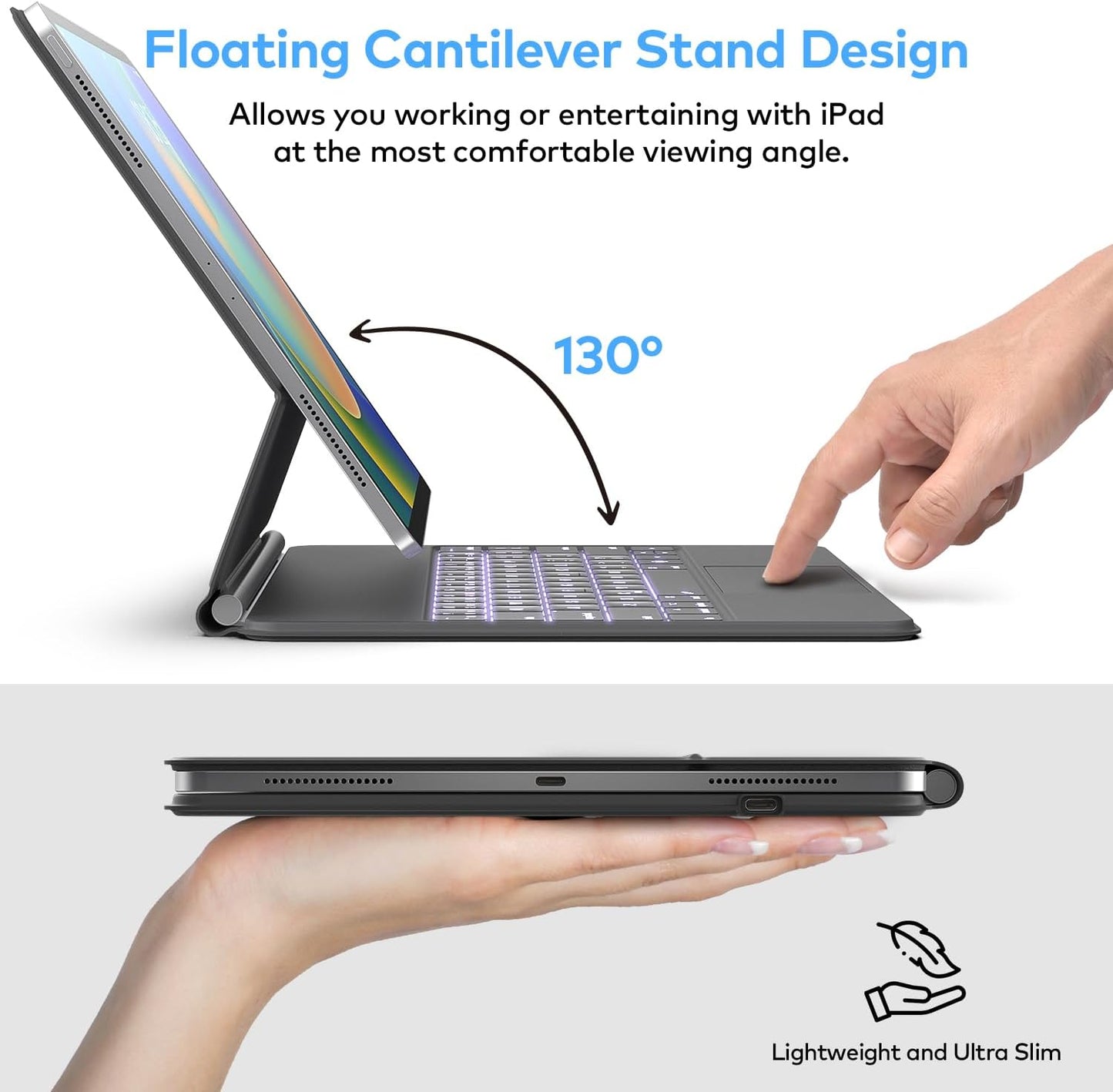 Keyboard Case for iPad Air 13 (M3 2025 / M2 2024) and iPad Pro 12.9 inch 6th / 5th / 4th / 3rd Generation – Magic-Style Magnetic Keyboard Case with Multi-Touch Trackpad – Floating Cantilever Stand