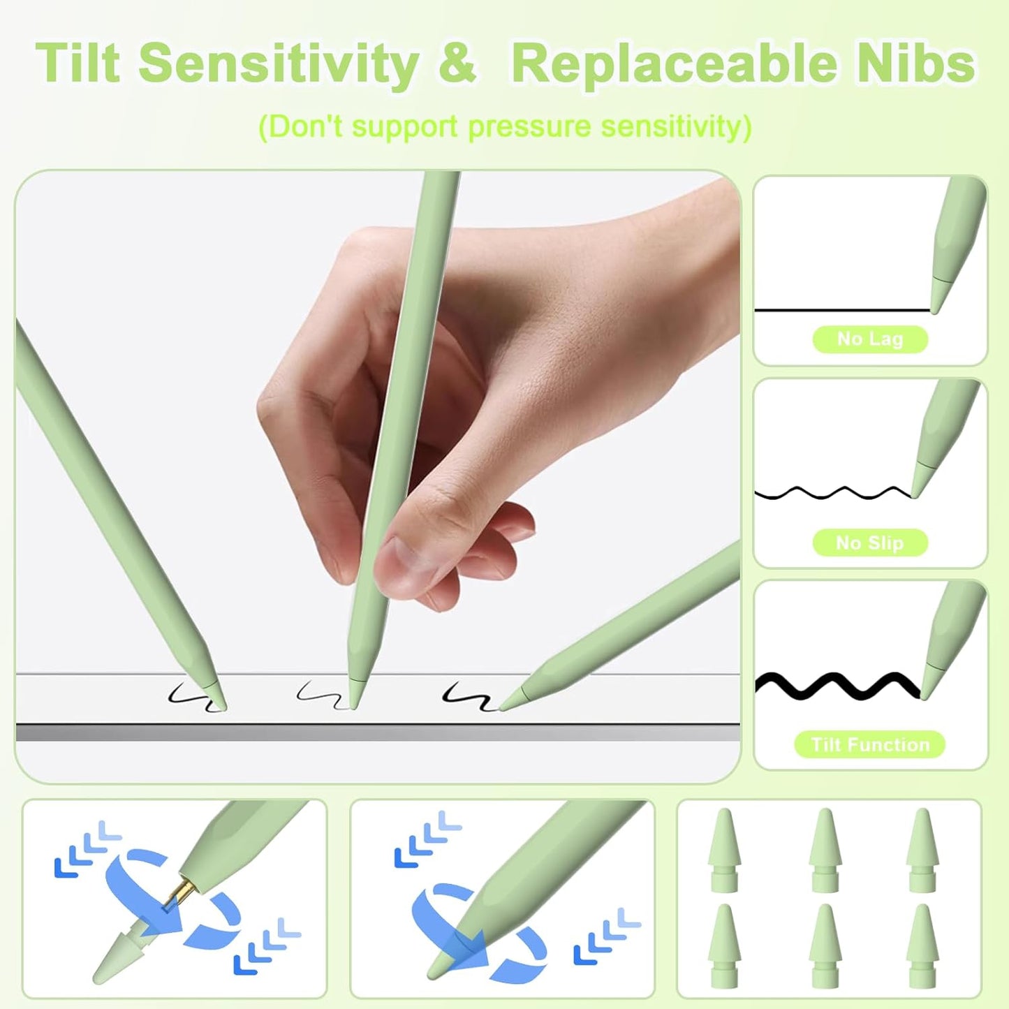Pencil 2nd Generation for iPad 2018-2024 with Magnetic Wireless Charging Compatible with Apple iPad Pro 13”(M4)/12.9”/11”,iPad Air 6(M2)/5/4/3,iPad mini 7(A17 Pro)/6/5,iPad10/9/8/7/6 Green