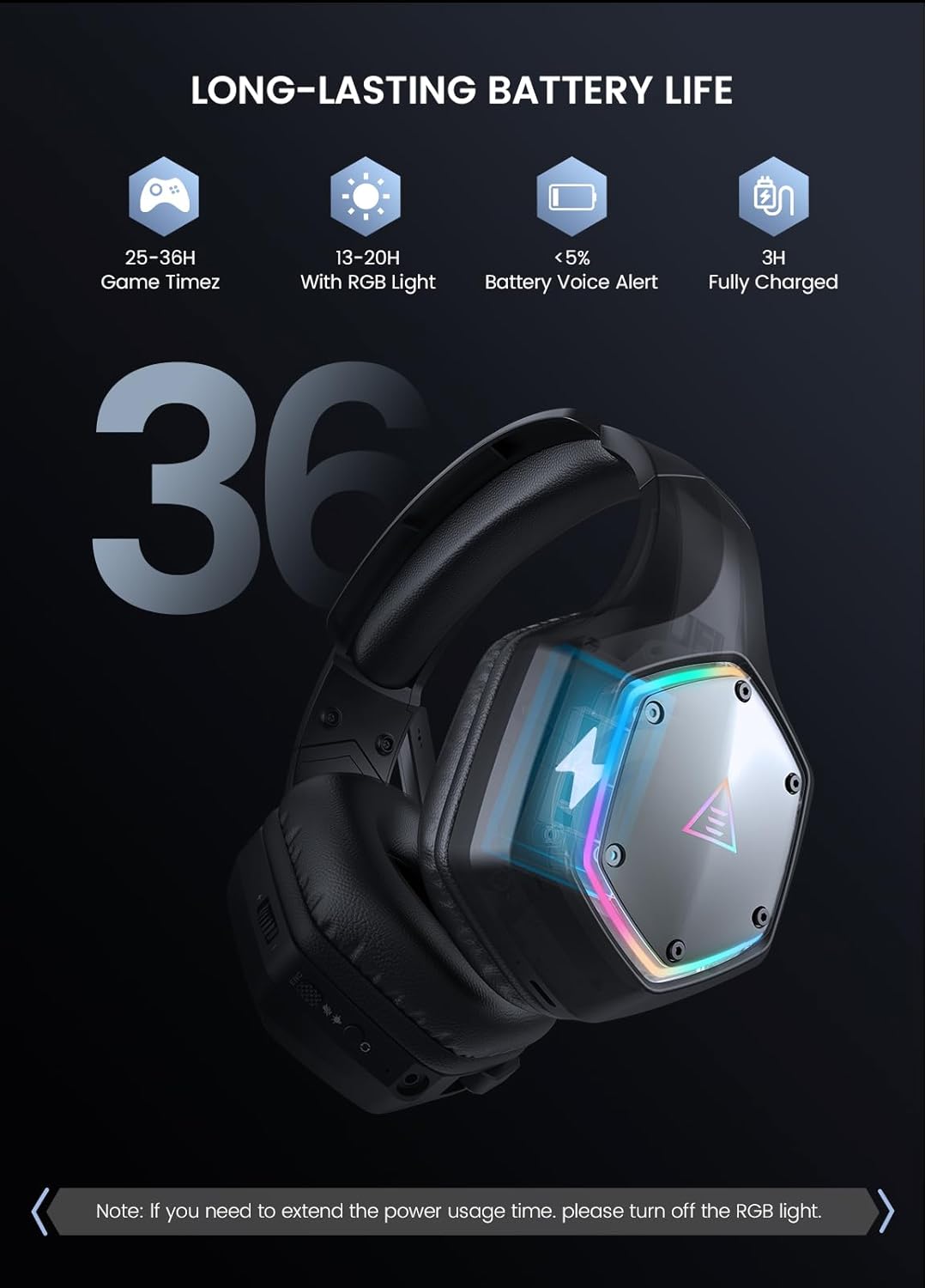 EKSA Wireless Gaming Headset, 2.4GHz USB Gaming Headphones with Microphone for PC, PS5, PS4, Nintendo Switch, 7.1 Surround Sound PC Headset, RGB Light, Ergonomic Design, 3.5mm Wired for Xbox Serie