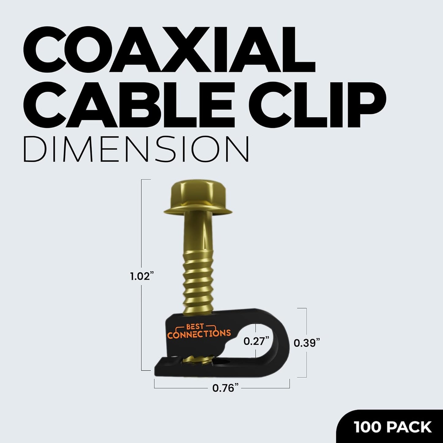 BEST CONNECTIONS Coaxial Cable Clips with Pre-Inserted Screw (100 Pack) – Black Single Cable Mounting Clamps for Coax Cable (RG6, RG59) and Ethernet Cable – Cord Fastener/Strain Relief Clip