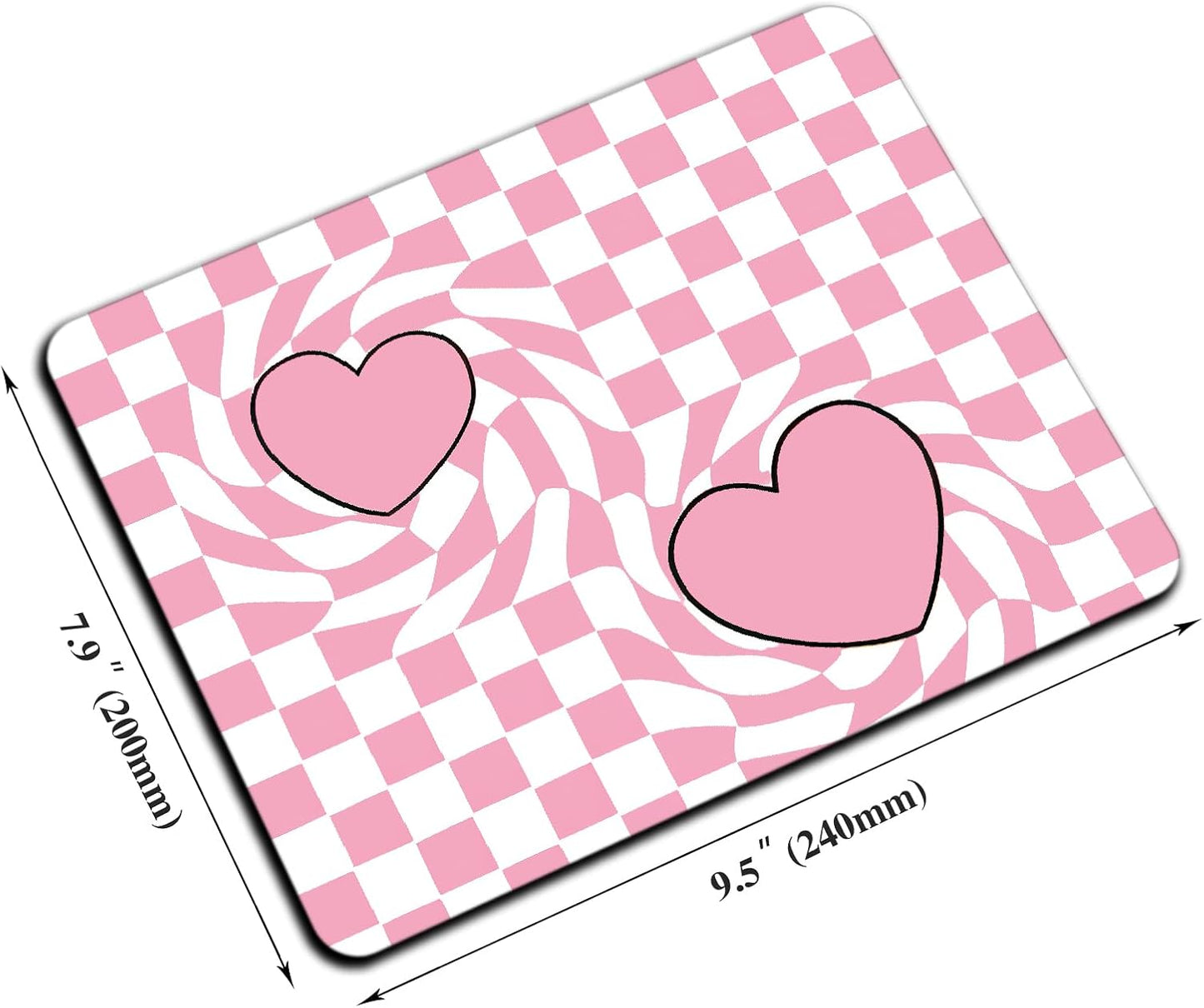 Mouse Pad, Cute Pink Checkered Heart Mouse Pads for Desk, 9.5" x 7.9" Non-Slip Rubber Base Computer Mousepad with Women, Portable Square Design for Wireless Mouse and Pad Laptop Office & Travel