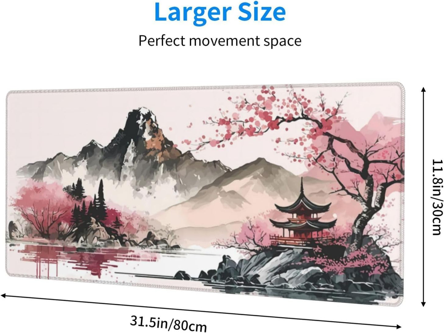 Watercolor Japanese Large Gaming Mouse Pad,Mouse Pad Gaming 31.5 x 11.8 in Mouse Mat Desk Pad,Large Desk Mat,Extended Keyboard Mousepad with Non-Slip Base and Stitched Edge for Desk Home Office