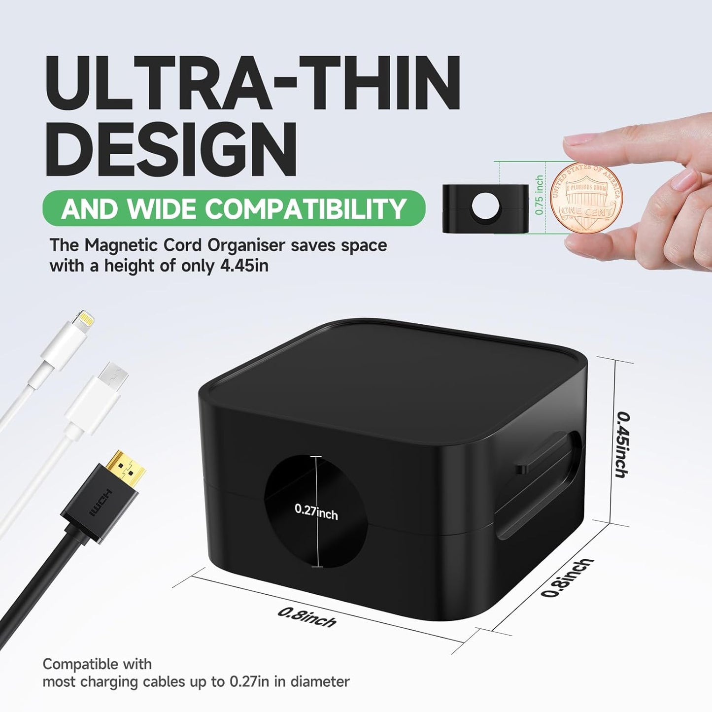 9 Black Magnetic Cable Clips,Under Desk Cable Management,Cord Holder for Nightstand Home Office Car Phone Wall,2025 Adhesive Cord Organizer[0.45" in Ht Save Space/Versatile for Wire Up to 0.27" OD]