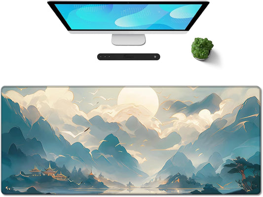 Galdas Gaming Mouse Pad XXL XL Large Long Extended Big Mousepad Non-Slip Rubber Keyboard Mouse Pad with Stitched Edges for Laptop Home Office (31.5x11.8x0.08 Inch) -Clouds