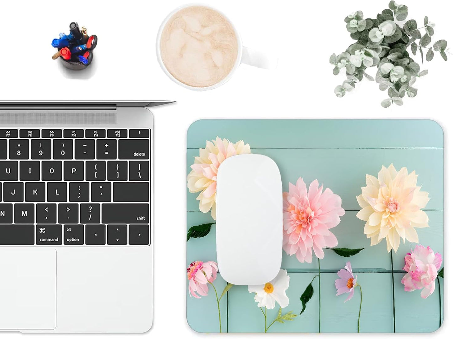 Mouse Pad, Cute Blue Wood Beautiful Flower Mouse Pads for Desk, 9.5" x 7.9" Non-Slip Rubber Base Computer Mousepad with Women, Portable Square Design for Wireless Mouse and Pad Laptop Office & Travel