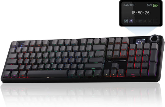 EPOMAKER X Aula F108 PRO Wireless Gaming Keyboard with Screen, 8000mAh Battery, 104 Hot-Swappable and Programmable Keys and Knob, RGB Backlight, for Mac/PC/Android (Black Gradient)