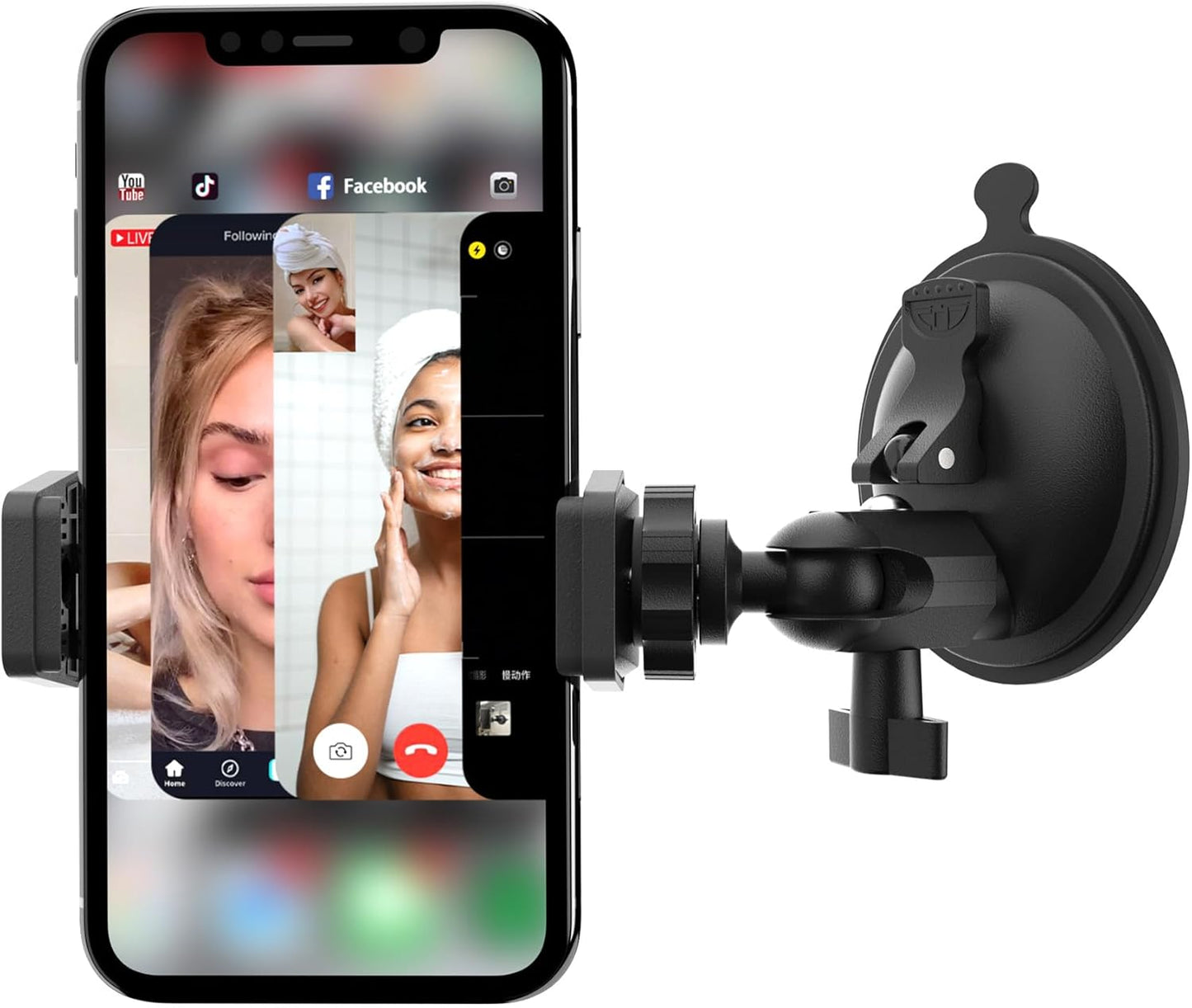 Shower Mirror Phone Holder, Suction Cup Mirror Phone Mount for Shower Mirror Bathroom Glass Kitchen Tile, TikTok YouTube Instagram Make Up Vlog Video Content Creator Essentials