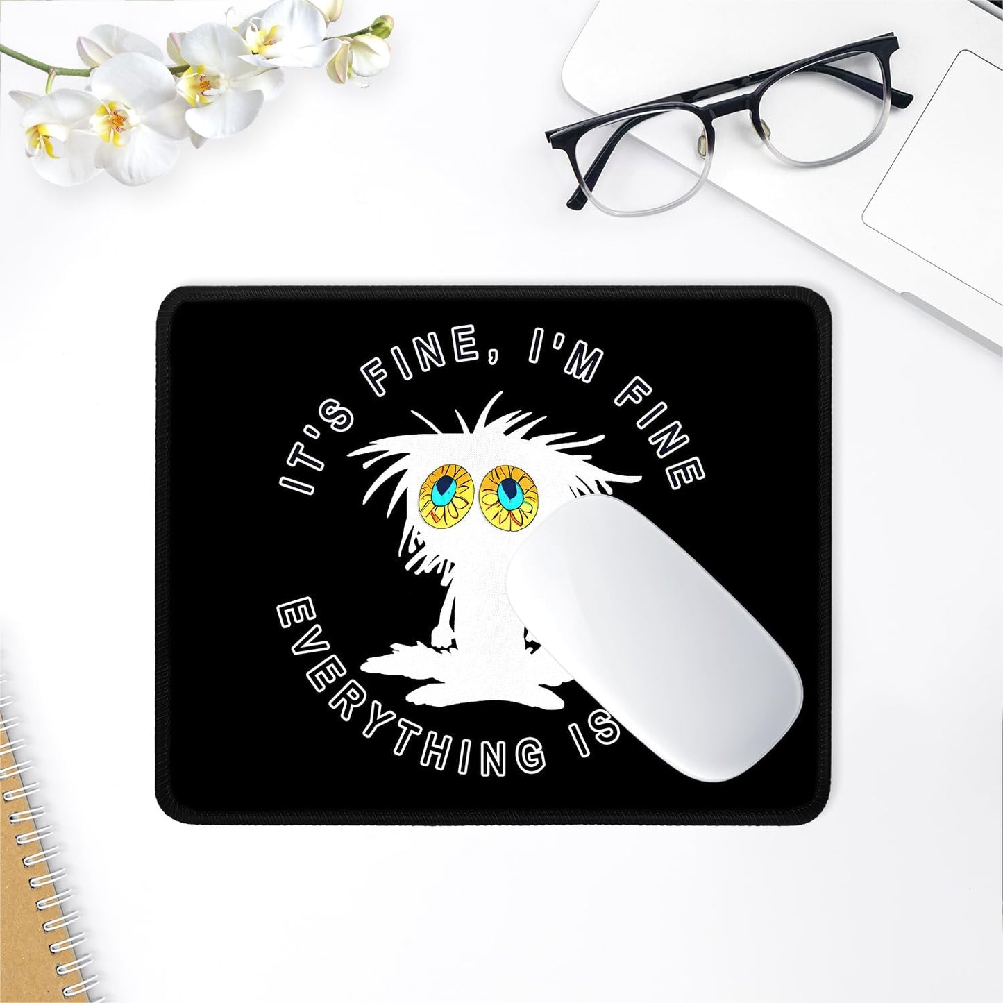 ITNRSIIET Mouse Pad with Stitched Edge Premium Textured Smooth Precise Operation Waterproof Washable Non-Slip Rubber Base Desktop Protection Mat, 10.2×8.3×0.12 inches, Funny Cat