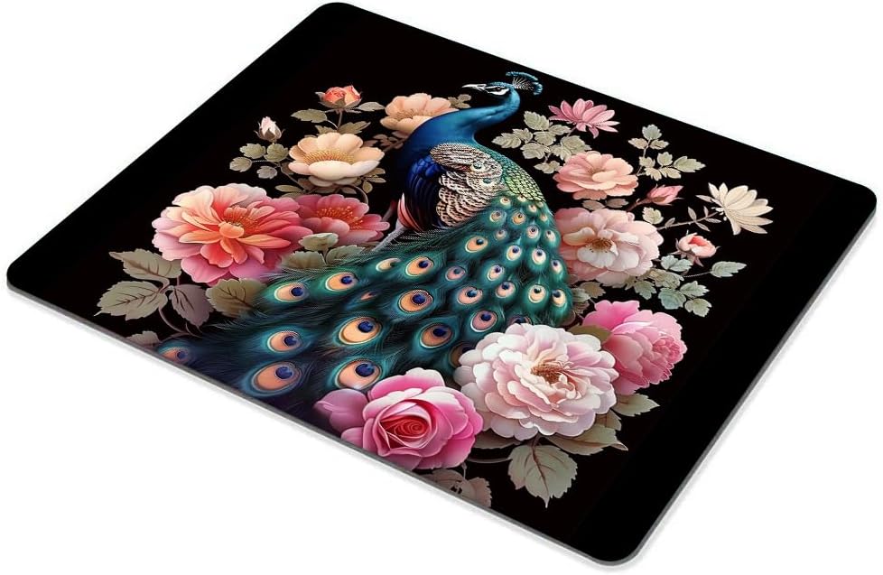 Square Mouse Pad Colorful Peacock with Floral Background-1,Gaming Mouse Pads for Desk,Soft Computer Waterproof Non-Slip Mouse Mat