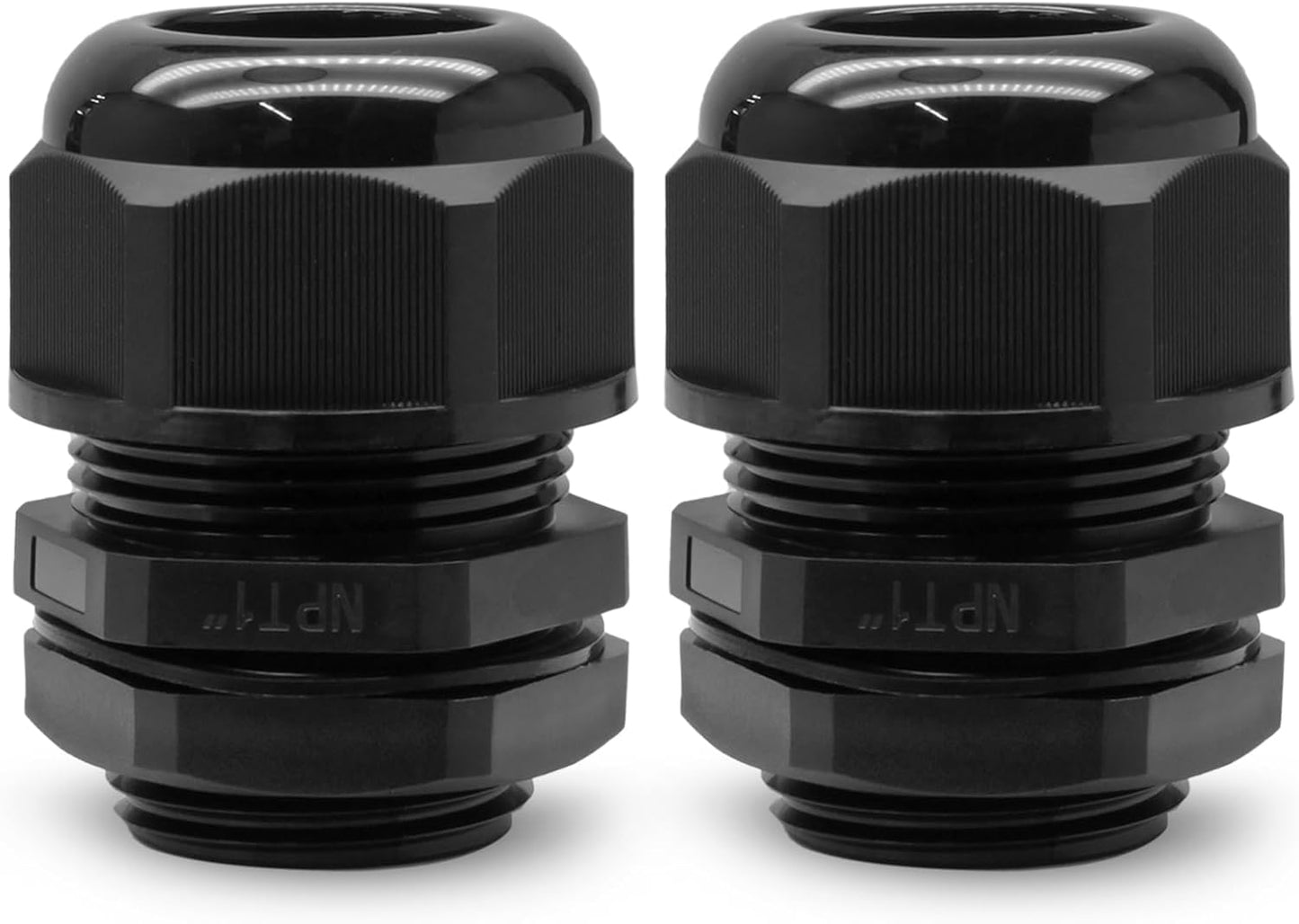 2 Pcs 1" NPT Nylon Cable Glands, Black Strain Relief Cable Cord Connector IP68 Waterproof Junction Box Wire Protectors Adjustable for 18-25mm Cable Diameter