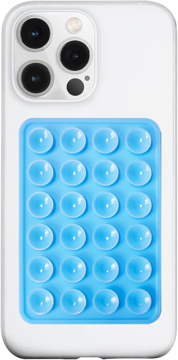 Silicone Suction Phone Case Mount, Silicon Adhesive Phone Accessory for Smartphones, Hands-Free Mirror Shower Phone Holder for Selfies, Tiktok Videos (Blue)