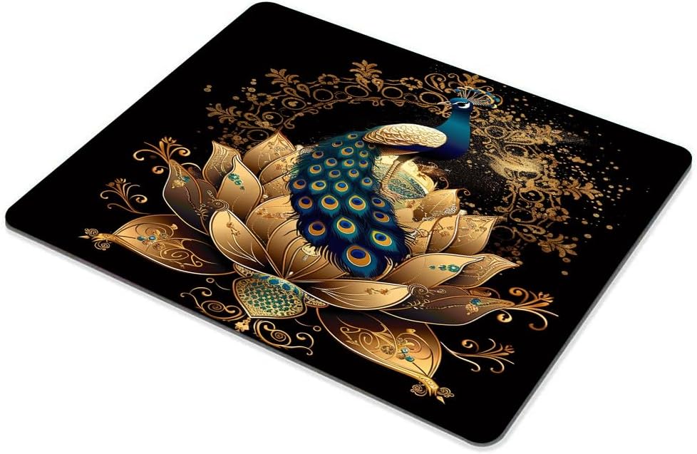 Square Mouse Pad Peacock on Golden Lotus-1,Gaming Mouse Pads for Desk,Soft Computer Waterproof Non-Slip Mouse Mat