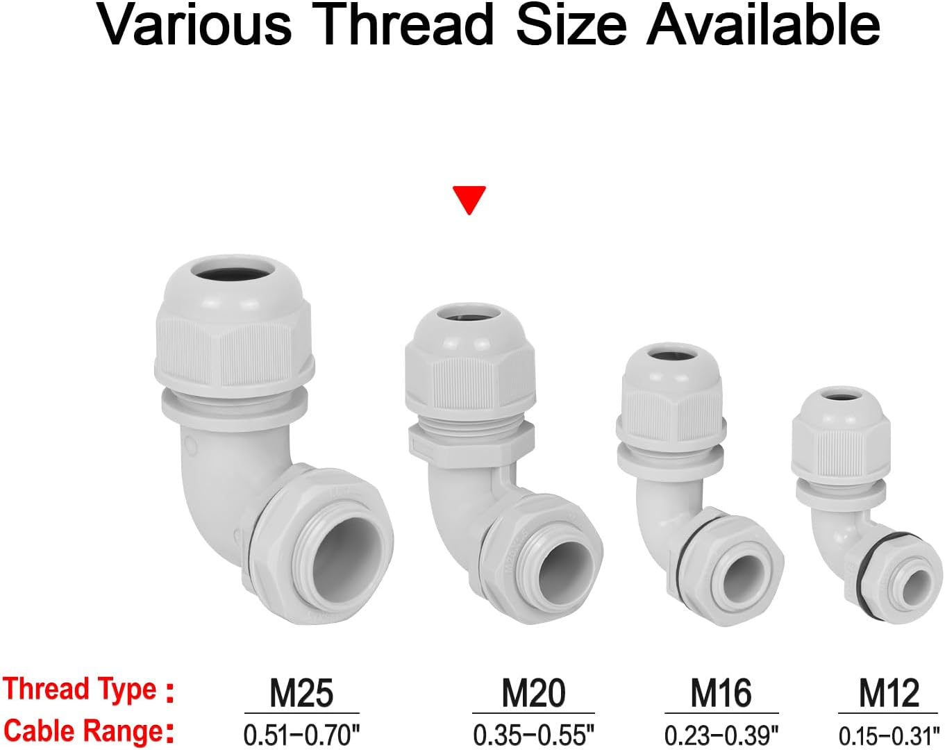 LeMotech M20 Cable Gland, 90 Degree Adjustable 9-14mm Strain Relief, Cord Connectors Nylon Joints with Gaskets, 2 Pcs, Grey