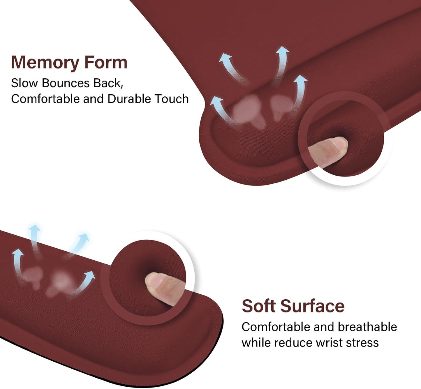 MOSISO Wrist Rest Support for Mouse Pad & Keyboard Set, Ergonomic Mousepad Non-Slip Base Home/Office Pain Relief & Easy Typing Cushion with Neoprene Cloth & Raised Memory Foam, Wine Red