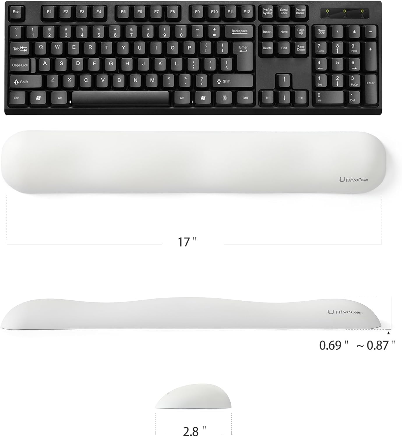 UnivoColors Design-Wave Keyboard Wrist Rest, Artificial Sheepskin+Memory Foam+Ergonomic+Anti-Slip Gel, Resilience Support During Work and Gaming,Keyboard Accessory,White