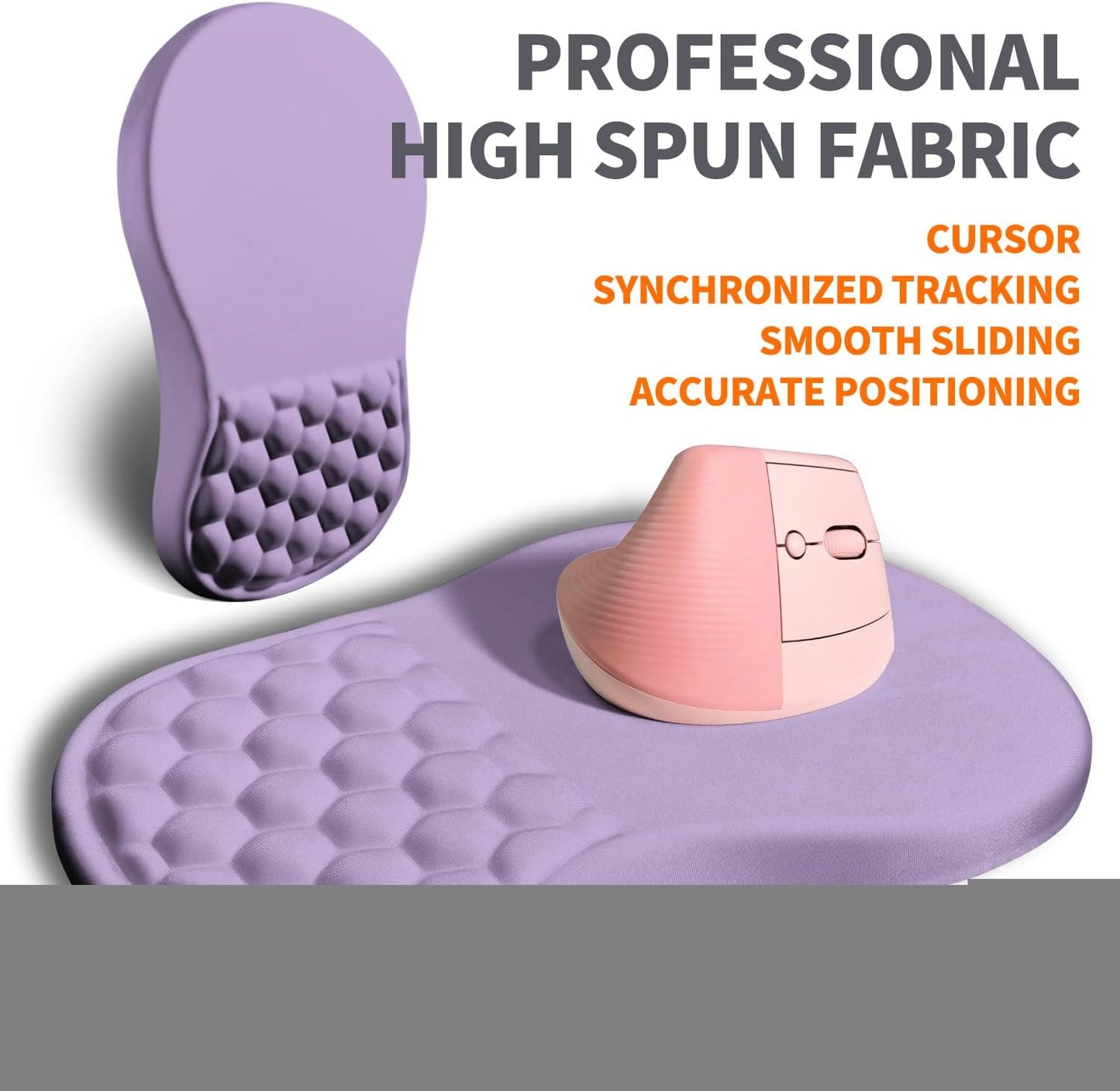 Ergonomic Joint Wrist Support Mouse Pad with Memory Foam Cushion Massage Bump, Carpal Tunnel Pain Relief Mousepad Slope Design for Wrist Rest, 11.8x7.9 in, Pale Purple