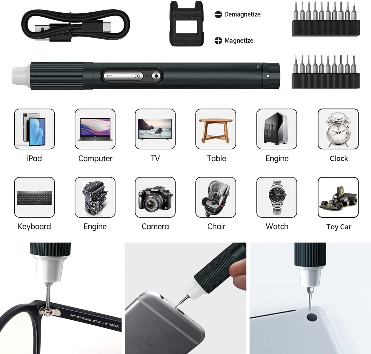 JAKEMY Cordless Electric Screwdriver,Upgraded 3 Gear Adjustable Torque Screwdriver kit Magnetic Precision Power with LED light USB Rechargeable Portable Laptop Repair Tool Kit, (JM-E21B)