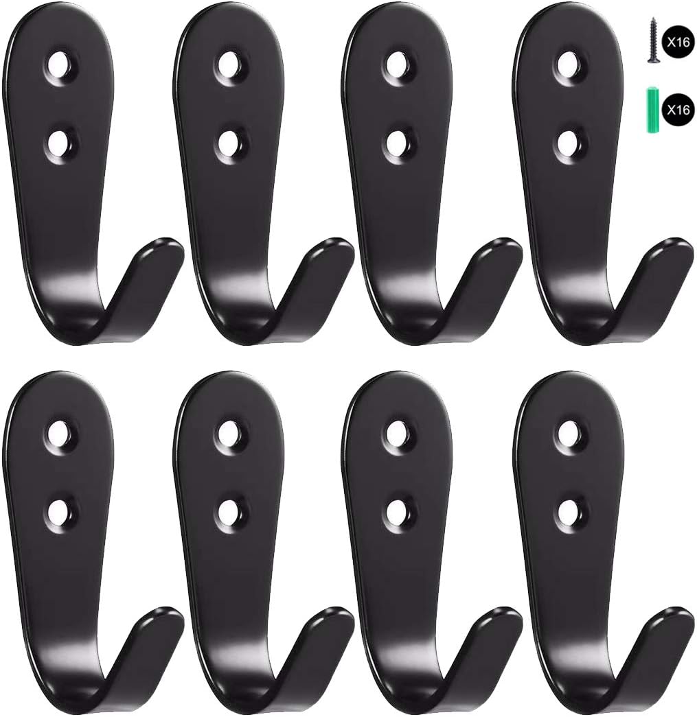 Flyisland Wall Hooks 8 Pcs, Coat Hooks Garage Hook Wall Mounted Hat Hangger Hooks Robe Hook Single Coat Hanger Heavy Duty (8 Pack, Black Round)