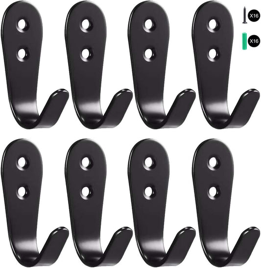 Flyisland Wall Hooks 8 Pcs, Coat Hooks Garage Hook Wall Mounted Hat Hangger Hooks Robe Hook Single Coat Hanger Heavy Duty (8 Pack, Black Round)