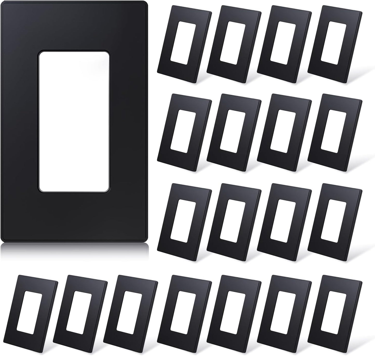 ELEGRP Matte Black 1-Gang Screwless Decorative Wall Plates, Standard Size Unbreakable Thermoplastic Faceplate Cover for Decorator Receptacle Outlet Switch, UL Listed (20 Pack)