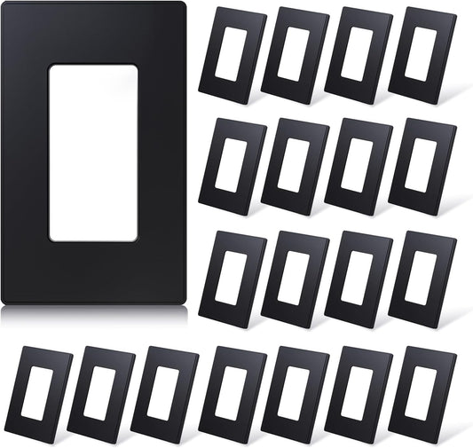 ELEGRP Matte Black 1-Gang Screwless Decorative Wall Plates, Standard Size Unbreakable Thermoplastic Faceplate Cover for Decorator Receptacle Outlet Switch, UL Listed (20 Pack)
