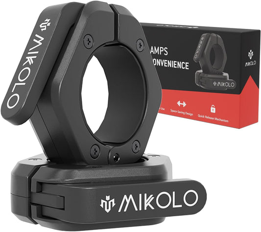 Mikolo Barbell Clamps,2-Inch Olympic Barbell Clips with Anti-Slip TPR Lining and Quick Release for Home and Gym Use