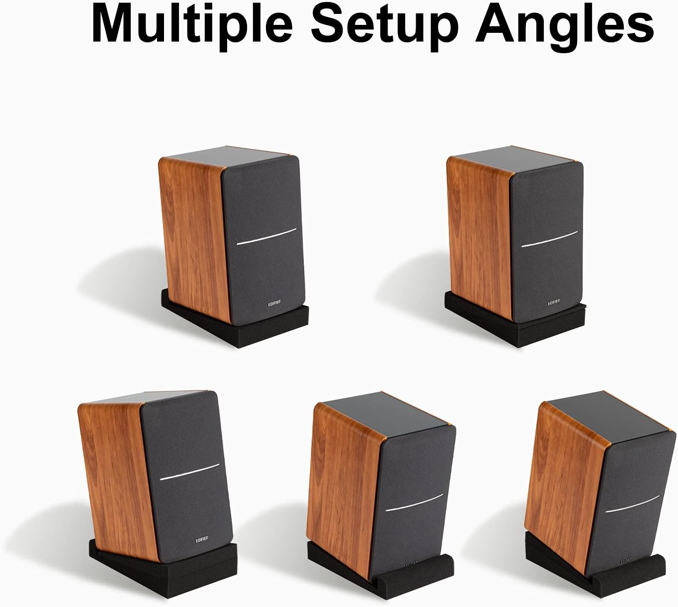 SS5 Studio Monitor Isolation Pads, High-Density Acoustic Foam Tilted Tabletop & Desktop Speaker Stands for Midsize Bookshelf Computer Speakers, Prevent Vibrations & Fits most Speaker, Black - Pair