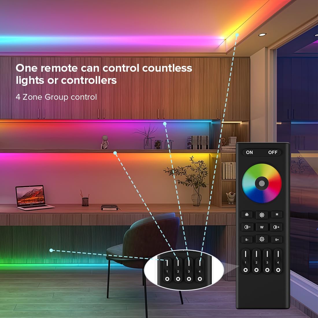 BTF-LIGHTING 2.4G WiFi DR04W SPI RGBW Controller RC03RF RF Remote Tuya APP/Smart Life/Google Home/Alexa Control Support SK6812RGBW SMD/FCOB WS2814 IC etc Addressable RGB+W LED Strip STA Mode