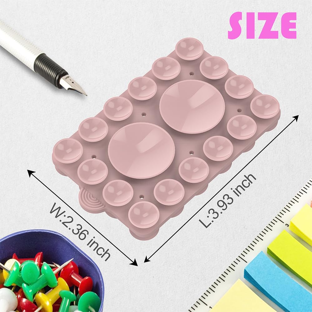 Double Sided Silicone Suction Phone Holder Mount,Compatible with iPhone and Android Cases Hands-Free Mirror Shower Phone Mount Strong Grip Holder (Light Pink, Double Sided 2PCS)