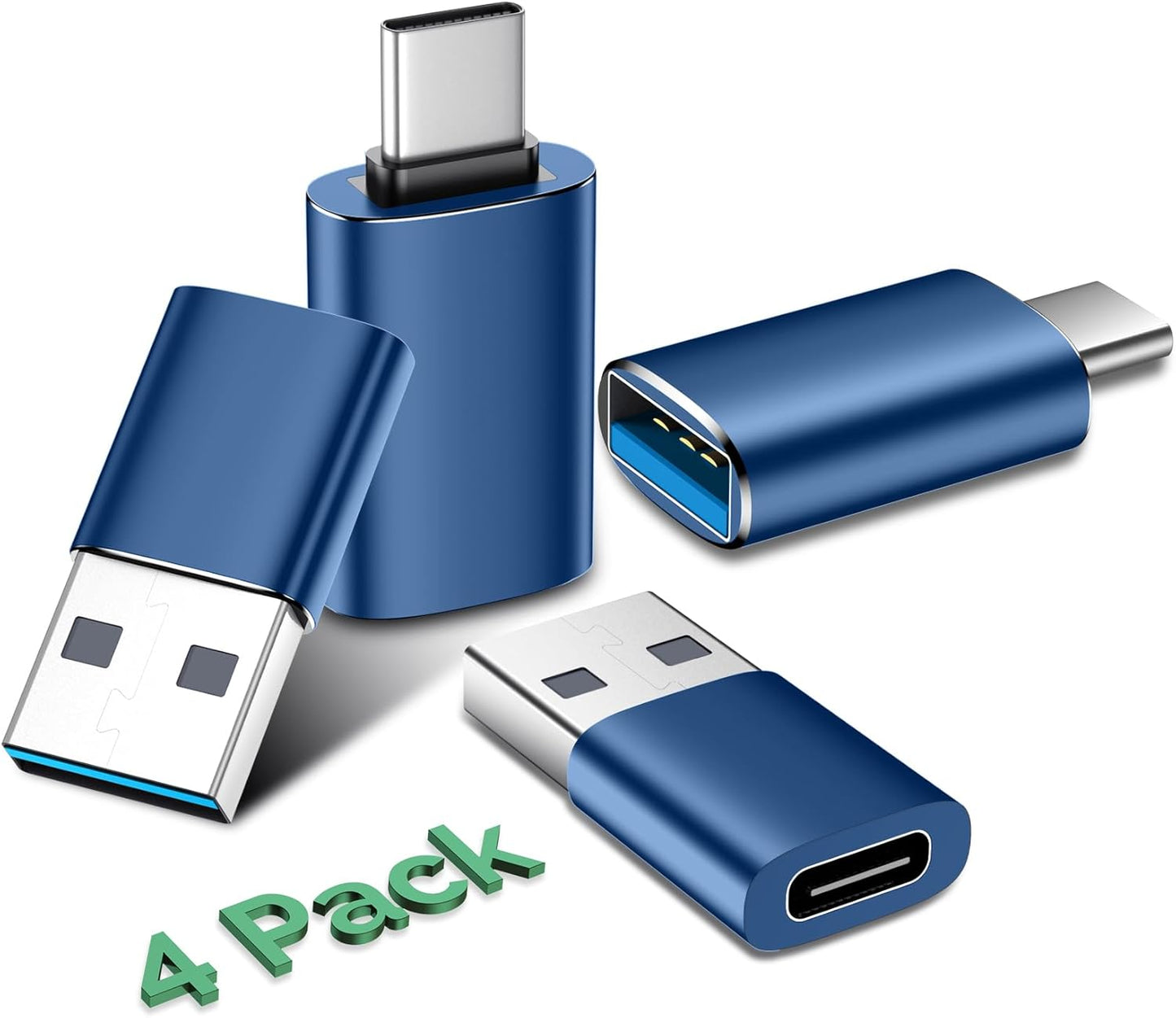 𝟒𝐏𝐚𝐜𝐤 𝐔𝐩𝐠𝐫𝐚𝐝𝐞𝐝 USB to USB C Adapter,USB C Male to USB 3.0 Female OTG Converter for iPhone 16 15 14 13 Plus Pro Max,Apple Watch,Airpods,S24 Ultra, Gender Changers OTG Adapters - Blue