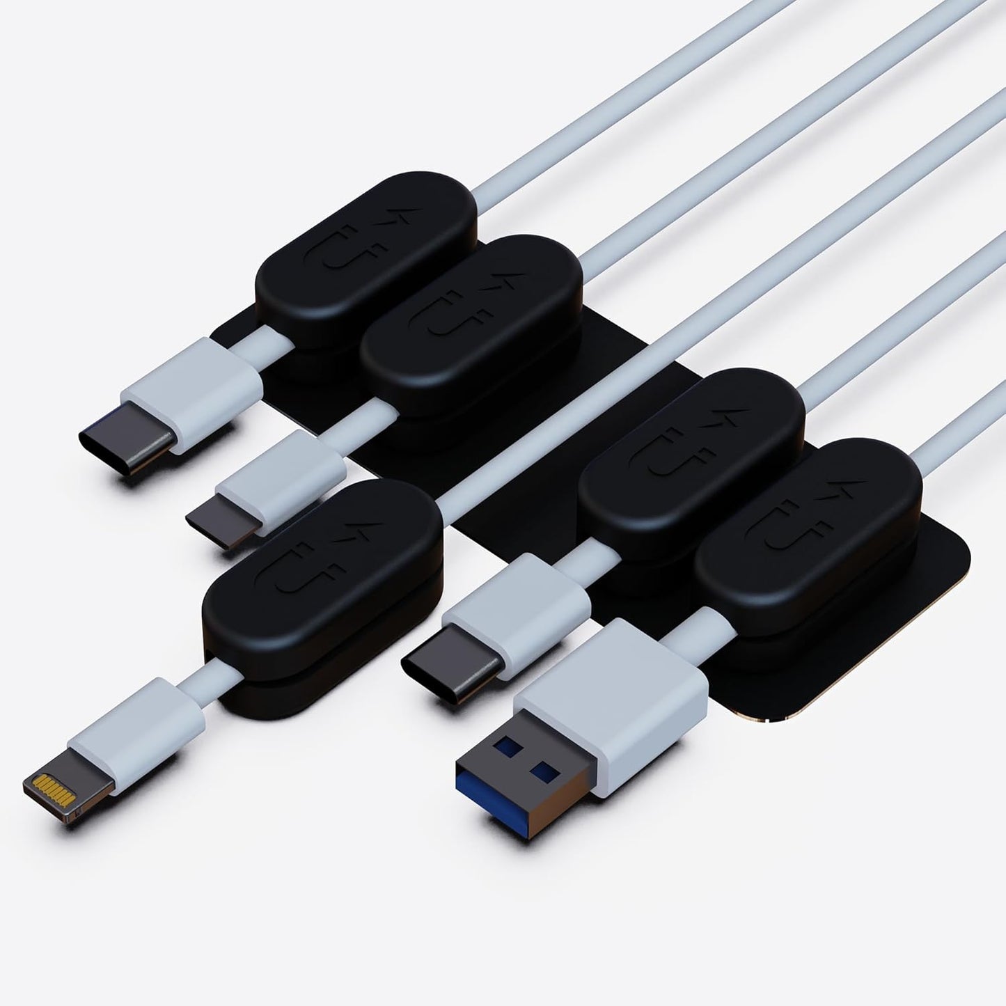 ChargeWorx Pack of 5 Magnetic Cable Clips, Cord Organizer for Office Desk, Nightstand, Car, or Wall, Adhesive Wire Holder for USB-C, Micro-USB, and Lightning Cables, Magnet Clips for Cable Management