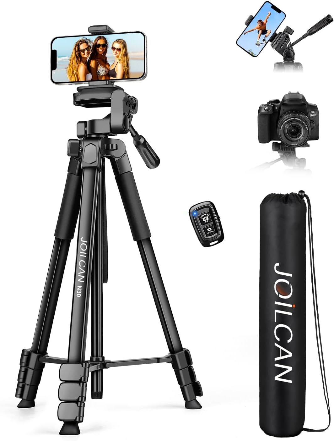 JOILCAN Phone Tripod Stand - 67" Aluminum Extendable Tripod with Remote, Portable Tripods for iPhone Photos Selfie & Video, Compatible with iPhone DSLR Camera Projector