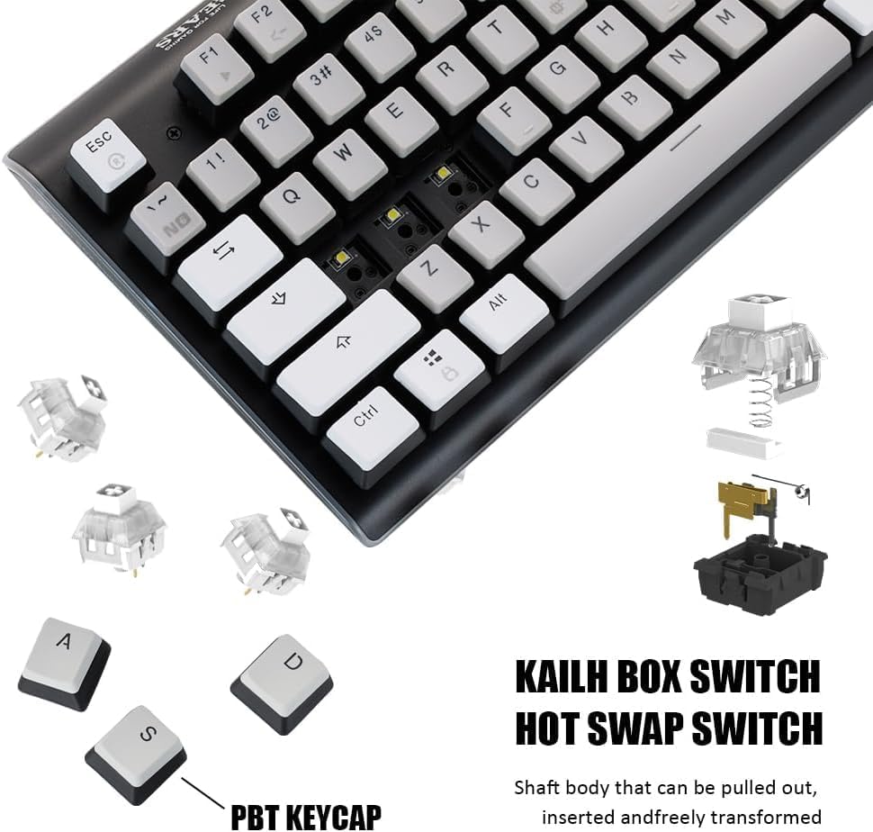 Wired Full Size Mechanical Keyboard, Aluminum Housing Built for Gamers w/Kailh Box White Switch, White Backlit + Surrounded by RGB Light Strip, 104 Keys Gaming Keyboard for PC/Mac
