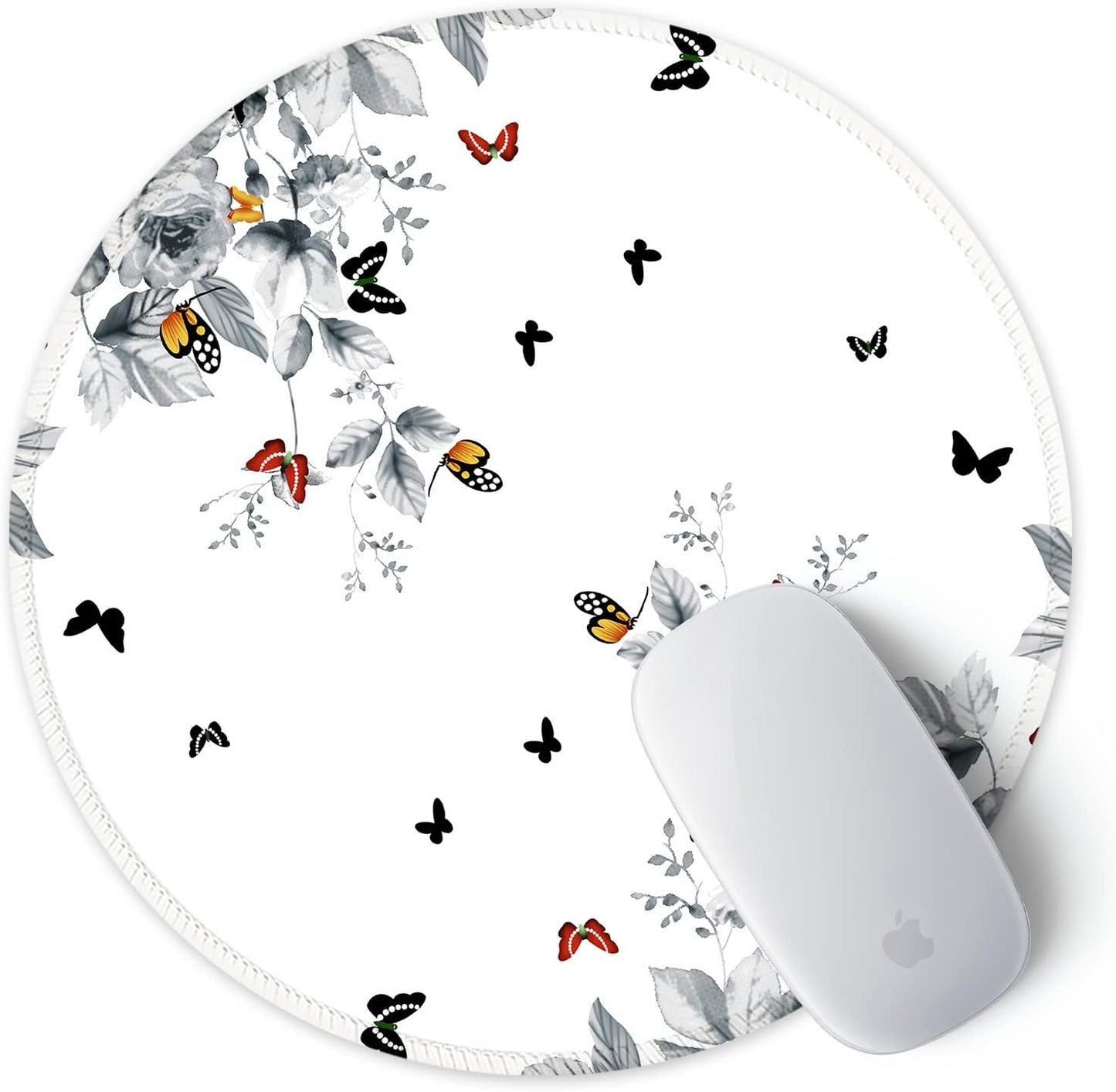 ITNRSIIET Round Mouse Pad with Stitched Edge Premium-Textured Waterproof Non-Slip Rubber Base Desktop Protection Mat Diameter 8.7 inches, Flowers and Butterflies