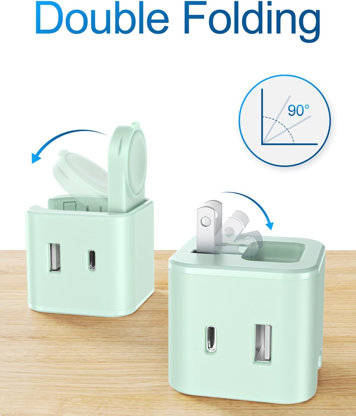 36W for Apple Charging Block with Built-in Watch Charger, Foldable PD Fast Charger Block for iPhone, Dual Ports Wall Charger Compatible with Apple Watch iPhone AirPods(Green)