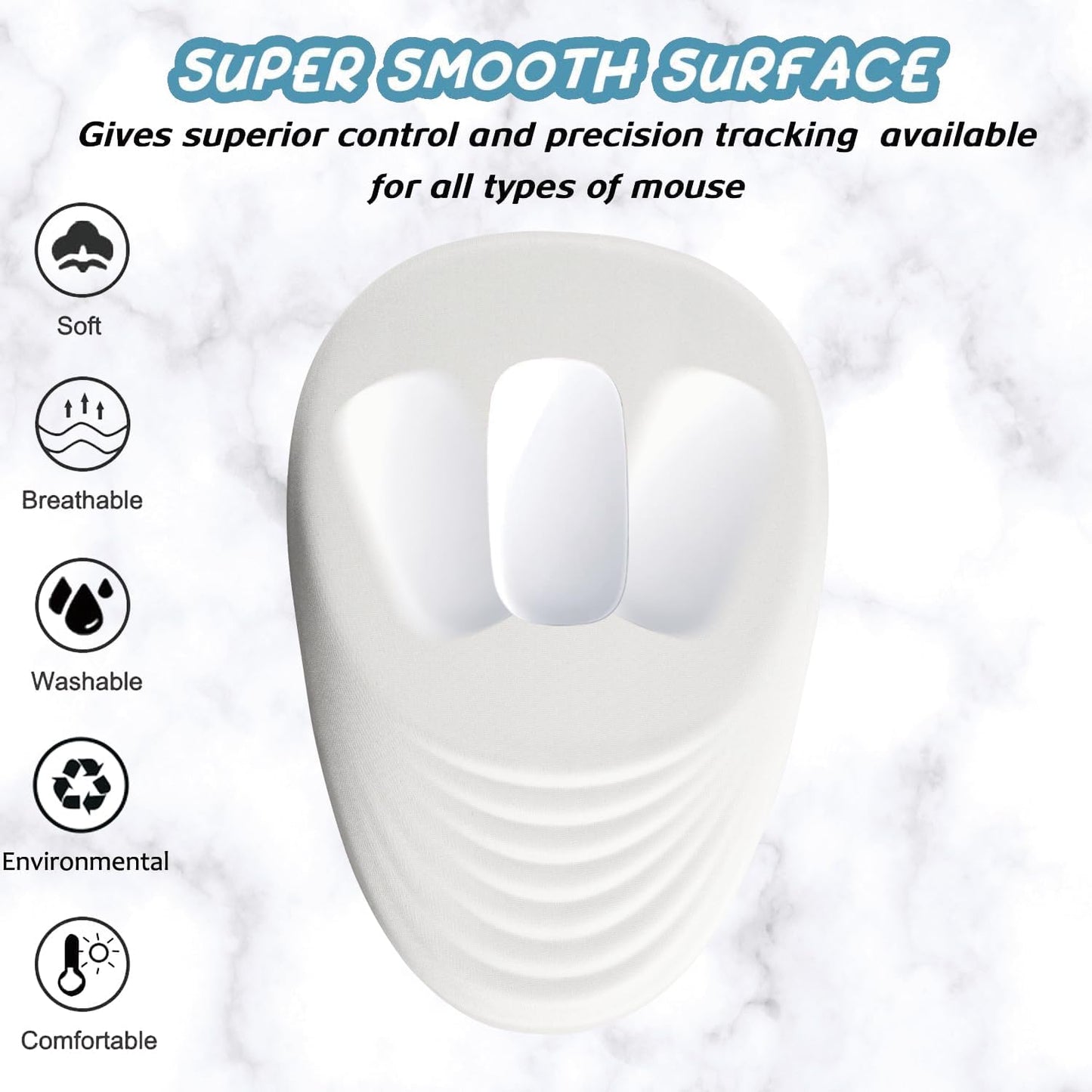 Ergonomic Mouse Pad Wrist Support, White Mouse Pad with Wrist Rest, Entire Memory Foam & Non-Slip PU Base MousePads with Massage Design for Pain Relief, Desk, Office, 12" x 8" x 1.2" Inch