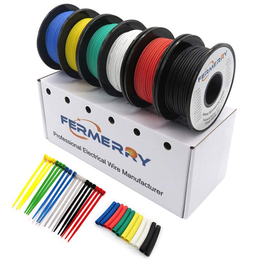 Fermerry 24 AWG Stranded Wire Spool 5ft Each 6 Colors Flexible 24 Gauge Silicone Hook up Wire Kit Electrical Tinned Copper Wire