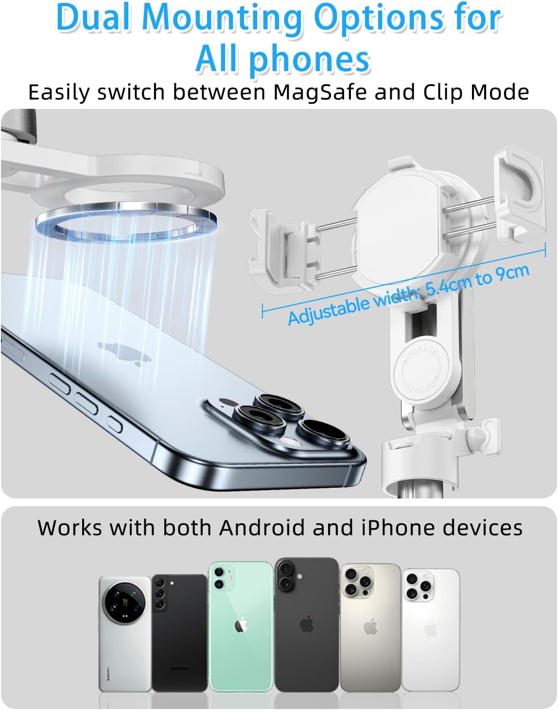 CloudValley Magnetic 4-in-1 Multifunctional Selfie Stick Tripod, Mini Portable Pocket Phone Stand with Detachable Remote, Compatible with MagSafe, for iPhone/Android, Travel Vlog, Live Stream, White