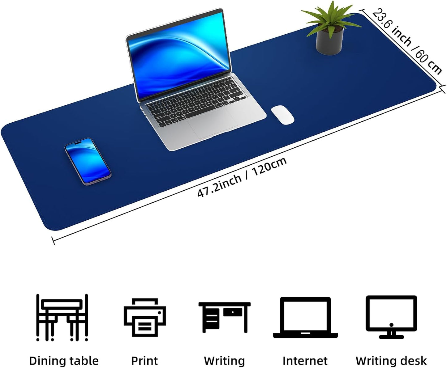 Leather Desk pad Protector, Large Desk mat with Natural Cork & PU Leather,Mouse pad,Non-Slip Office Desk Mat,Waterproof Desk Writing Pad for Office and Home (Sapphire Blue,47in*23in)