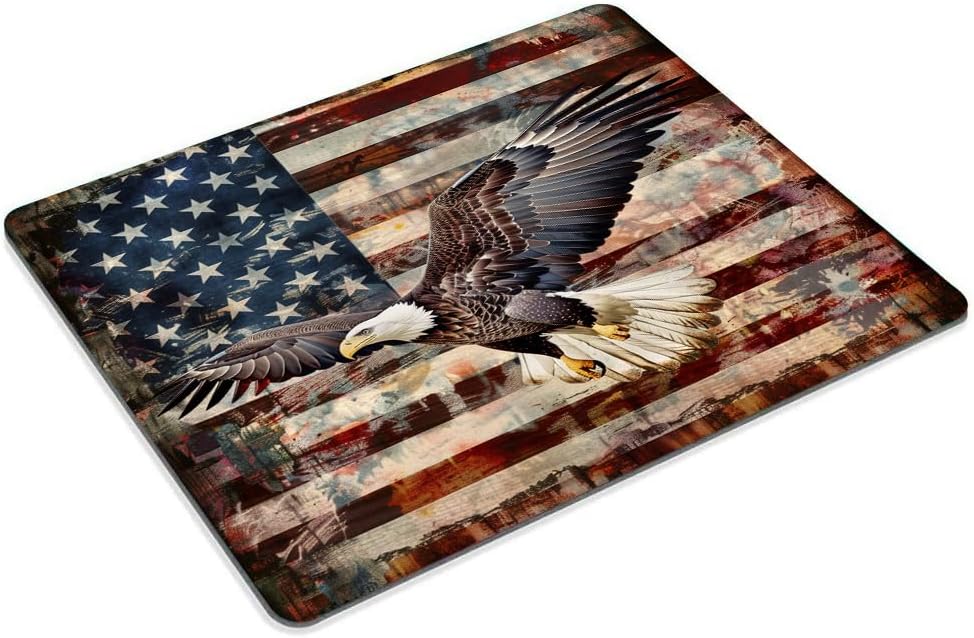 Square Mouse Pad Patriotic Bald Eagle with American Flag-7,Gaming Mouse Pads for Desk,Soft Computer Waterproof Non-Slip Mouse Mat