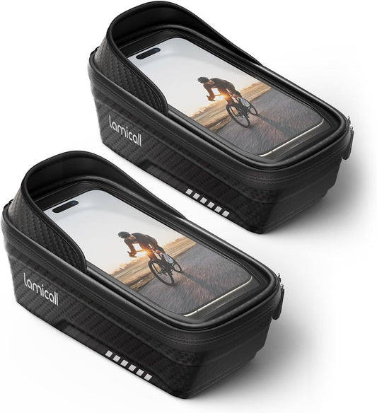 Lamicall 2 Pack Bike Frame Bag Waterproof - [1s Release] [2 in 1] Bike Phone Bag, Bike Phone Holder Mount, Bicycle Top Tube Bag, Cycling Pouch with Rain Cover, Bike Accessories for Phones Under 7"
