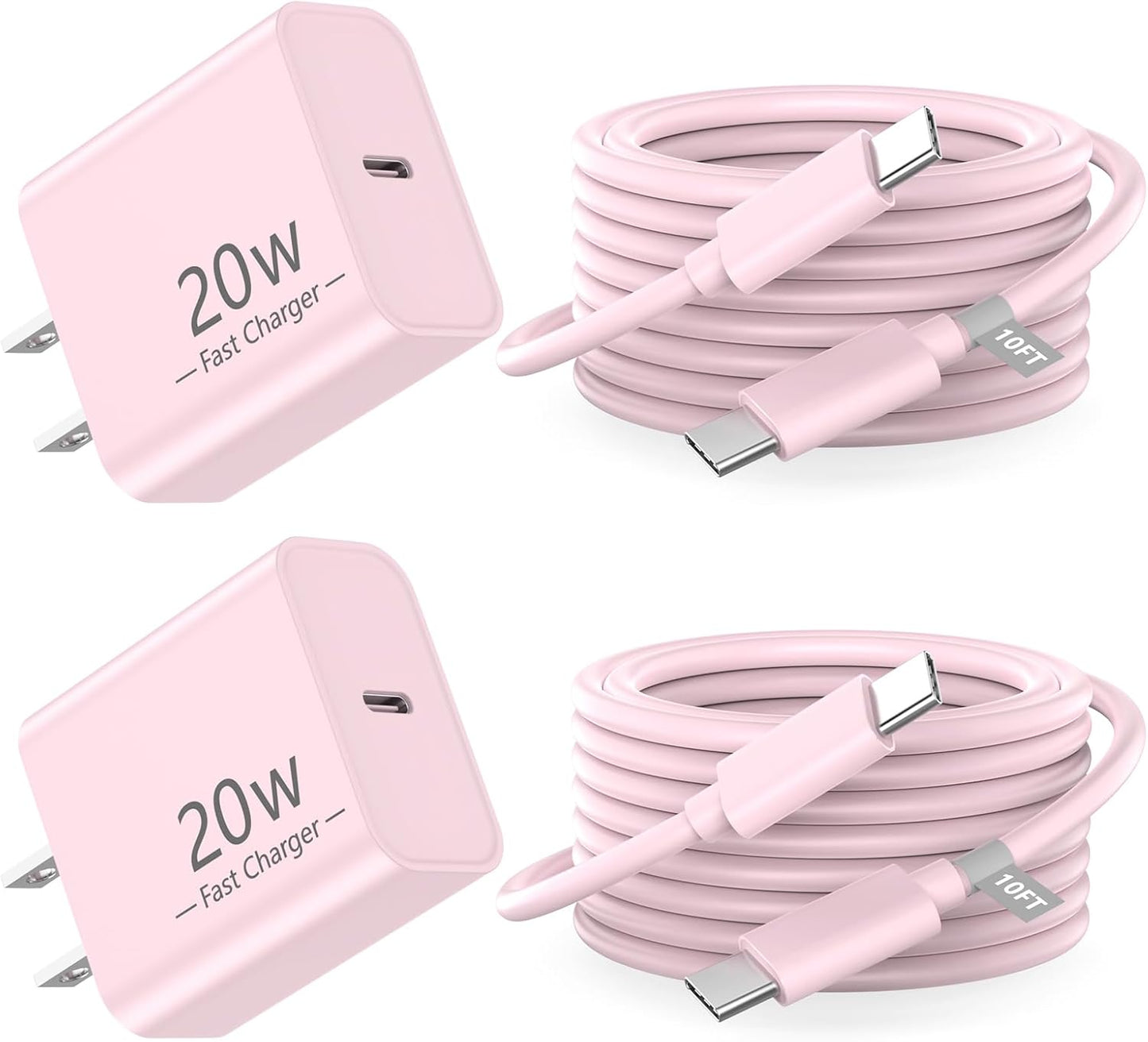 Matsusho iPhone 16 15 Charger Fast Charging 10 FT, 2 Pack 20W USB C Wall Charger with 10FT Type C Charger Fast Charging Cable for iPhone 16/16 Plus/16 Pro/16 Pro Max/15/15 Pro/15 Pro Max/15 Plus, Pink