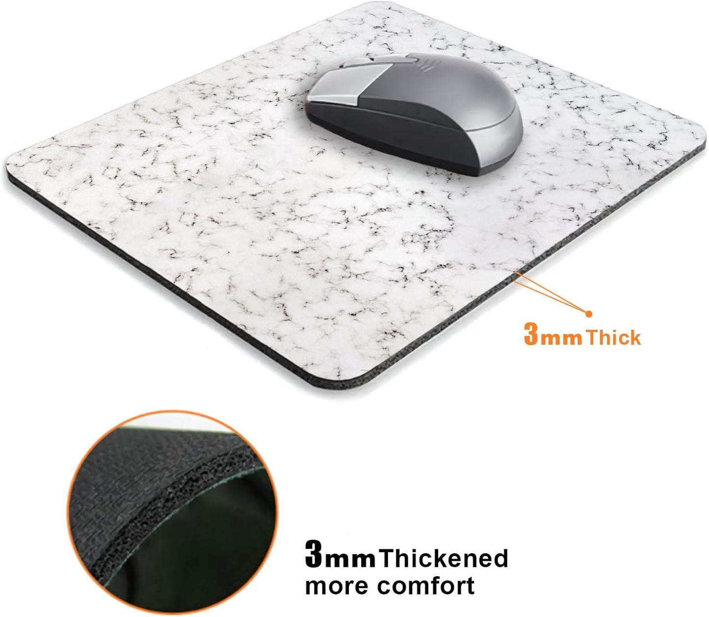 White Marble Black Texture Mouse Pads for Desk, Portable Wireless Computer Mouse pad Small Design with Women, Non-Slip Rubber Base Laptop Mousepad 9.5" x 7.9" Smooth Surface for Office & Travel