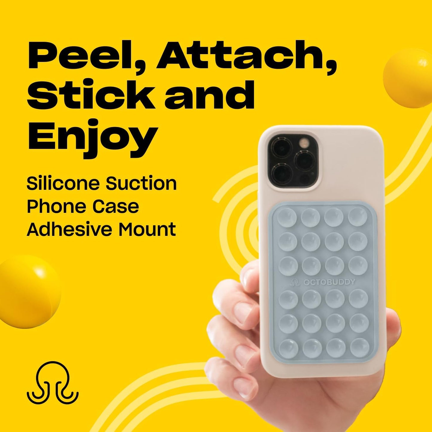 Classic MAX - Silicone Suction Phone Case Adhesive Mount - Hands-Free, Strong Grip Holder for Selfies and Videos - iPhone and Android Compatible - 2.6″ x 3.9″, Ultimate Grey