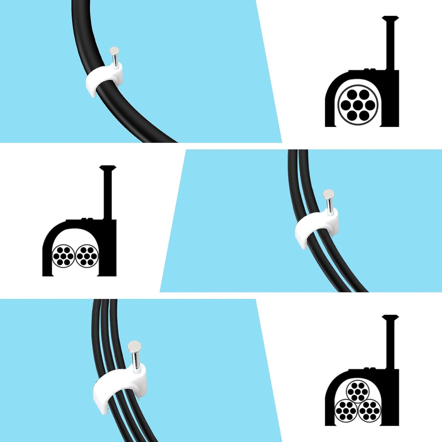 Cable Clips, 100 Pcs, 10mm, Wire Wall Clips with Steel Nails, Cable Management Organizer Clips, Cable Tacks Coax Holder Clips, RG6 RG59 CAT6 RJ45 Cable Cord Clips, White