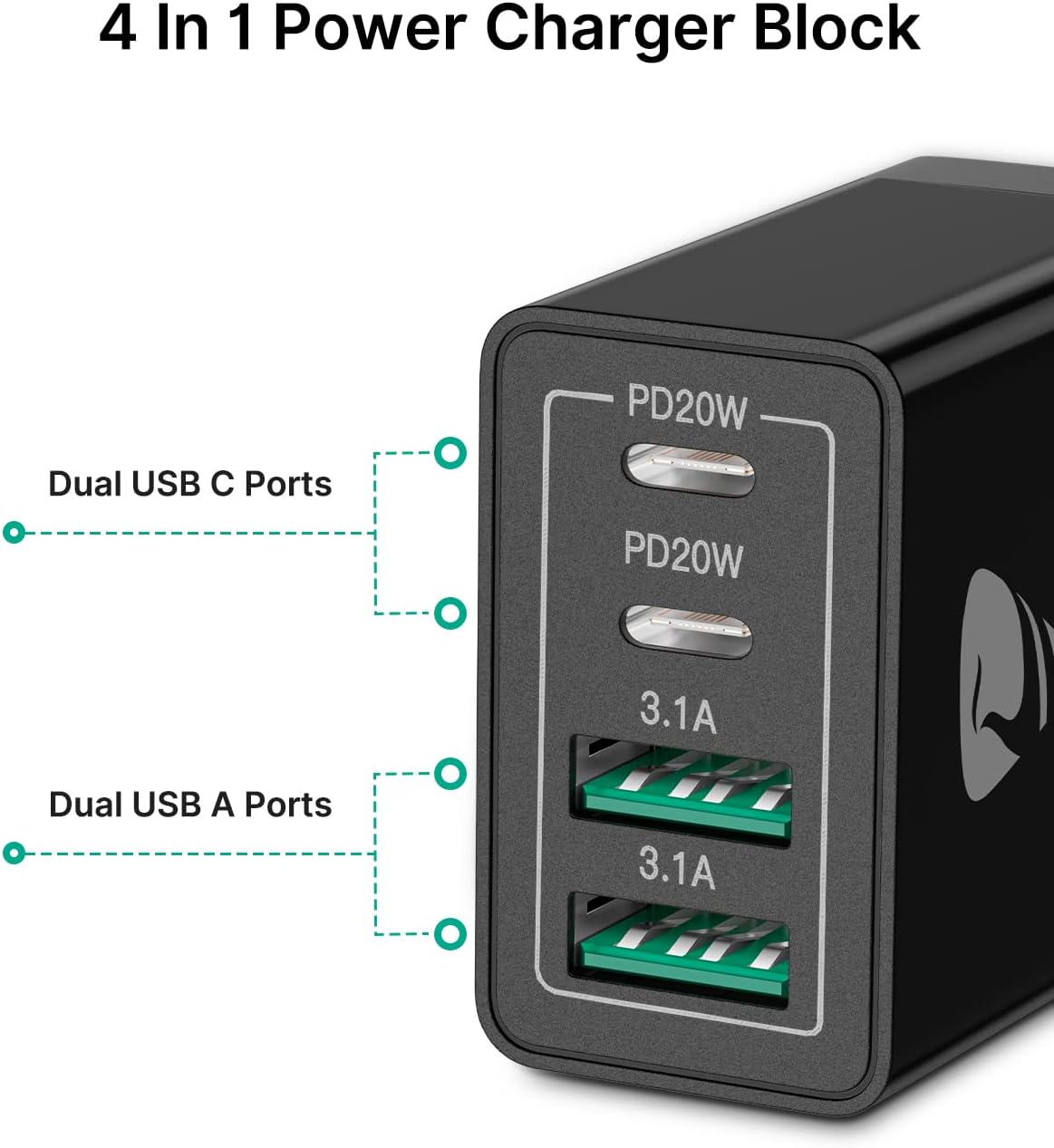 [2-Pack] USB C Wall Charger Block, Aiminu 40W 4-Port Fast Charging Block Dual Port QC+PD Power Brick Multiport Type C Charger Plug Adapter for iPhone 15 14 13 12 11 Pro Max XS XR SE 8 Plus, Samsung