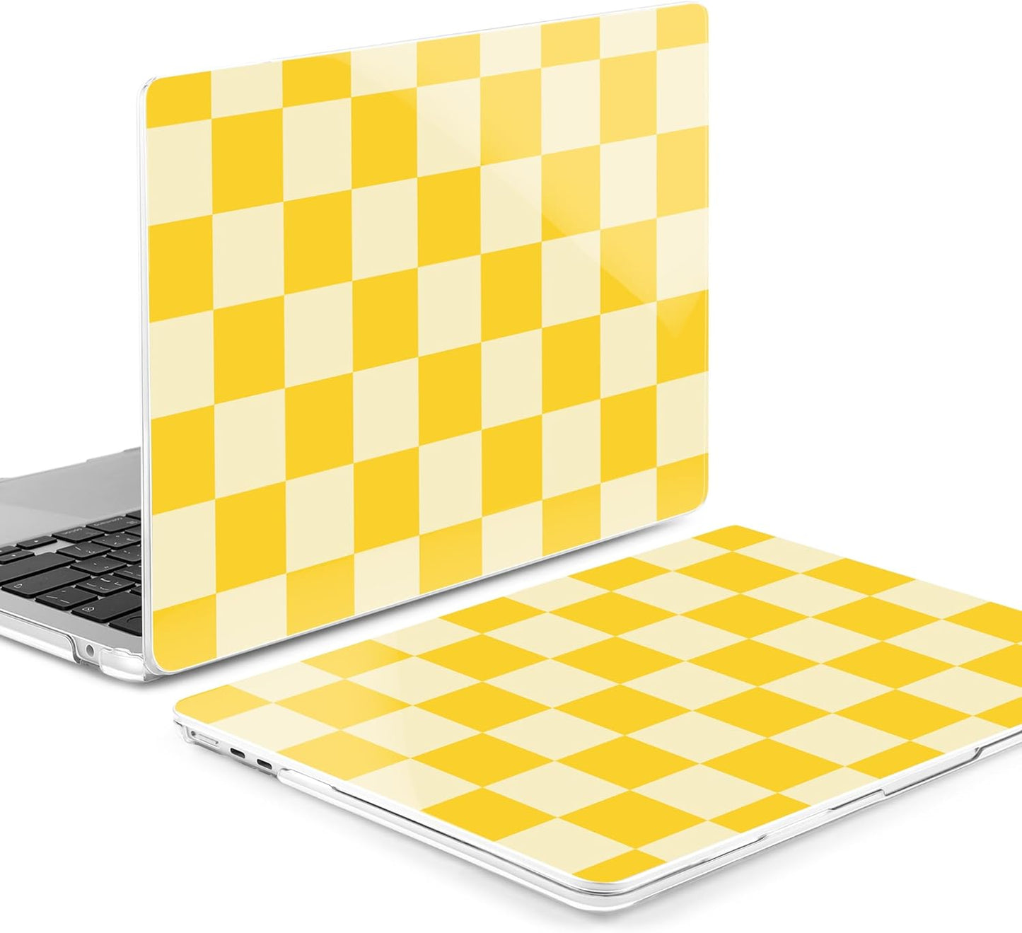 MEEgoodo Case for MacBook Air M4/M3/M2 13.6 inch 2025 2024 2022, Fit Model A3240 A3113 A2681, Compatible with MacBook Air 13 inch, Laptop Hard Shell Case with Keyboard Cover, Yellow Squares