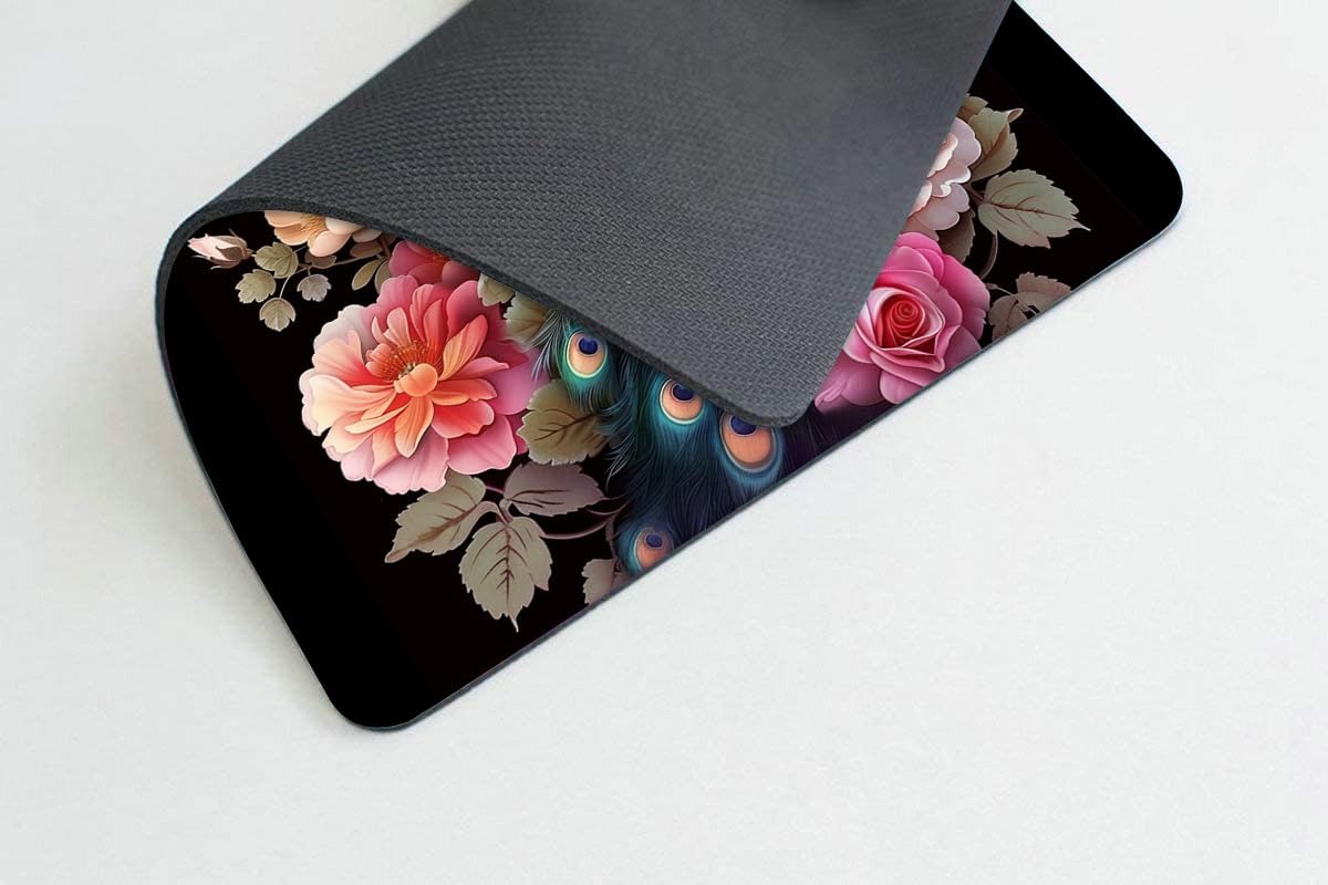 Square Mouse Pad Colorful Peacock with Floral Background-1,Gaming Mouse Pads for Desk,Soft Computer Waterproof Non-Slip Mouse Mat